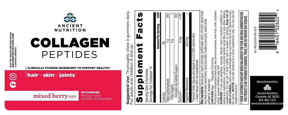 Ancient Nutrition Collagen Peptides Gummies, Mixed Berry - back