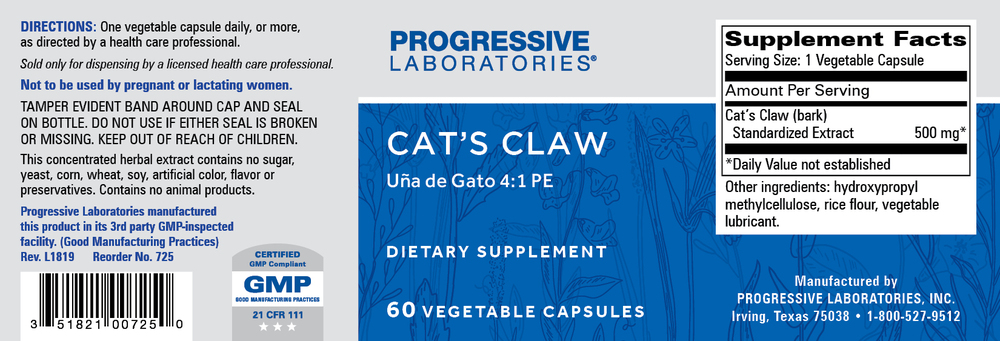 Cats Claw 500mg, 60 Capsules , Brand_Progressive Labs capsules Form_Capsules Requires Consultation Size_60 Capsules