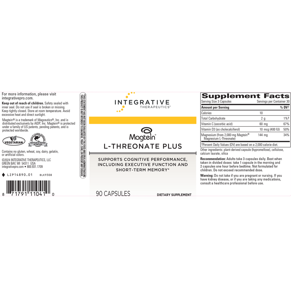 Magtein® L-Threonate Plus, 90 Capsules