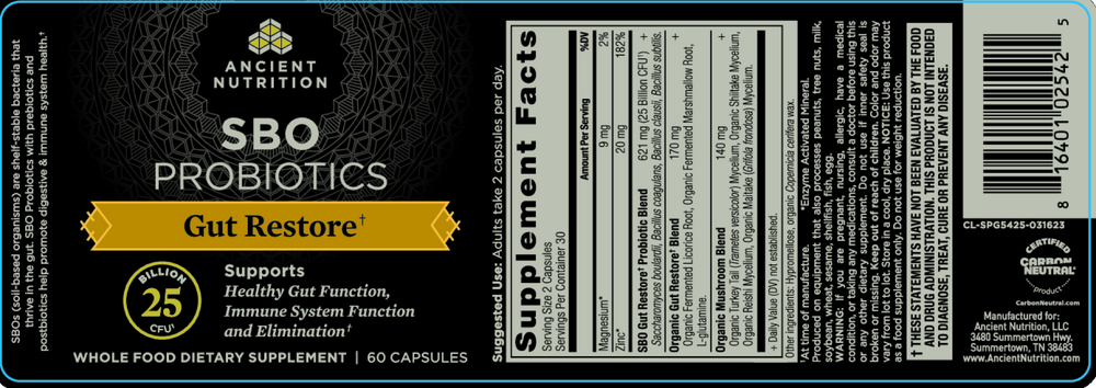 Ancient Nutrition SBO Probiotic Gut Restore - back