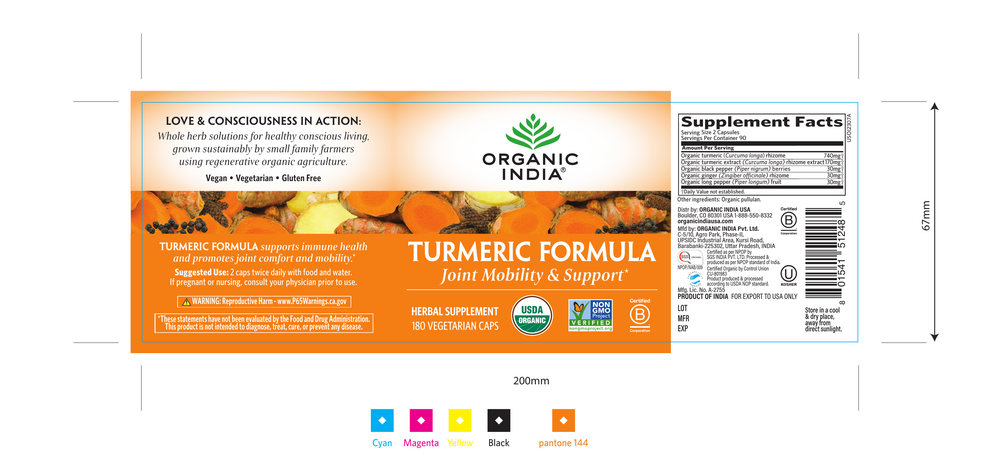 Turmeric Formula, 180 capsules , Ayurveda Brand_Organic India Form_Capsules