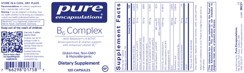 B6 Complex, 120 Capsules , Brand_Pure Encapsulations Form_Capsules Requires Consultation Size_120 Capsules