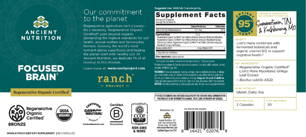 Ancient Nutrition Regenerative Organic Certified Focused Brain - back