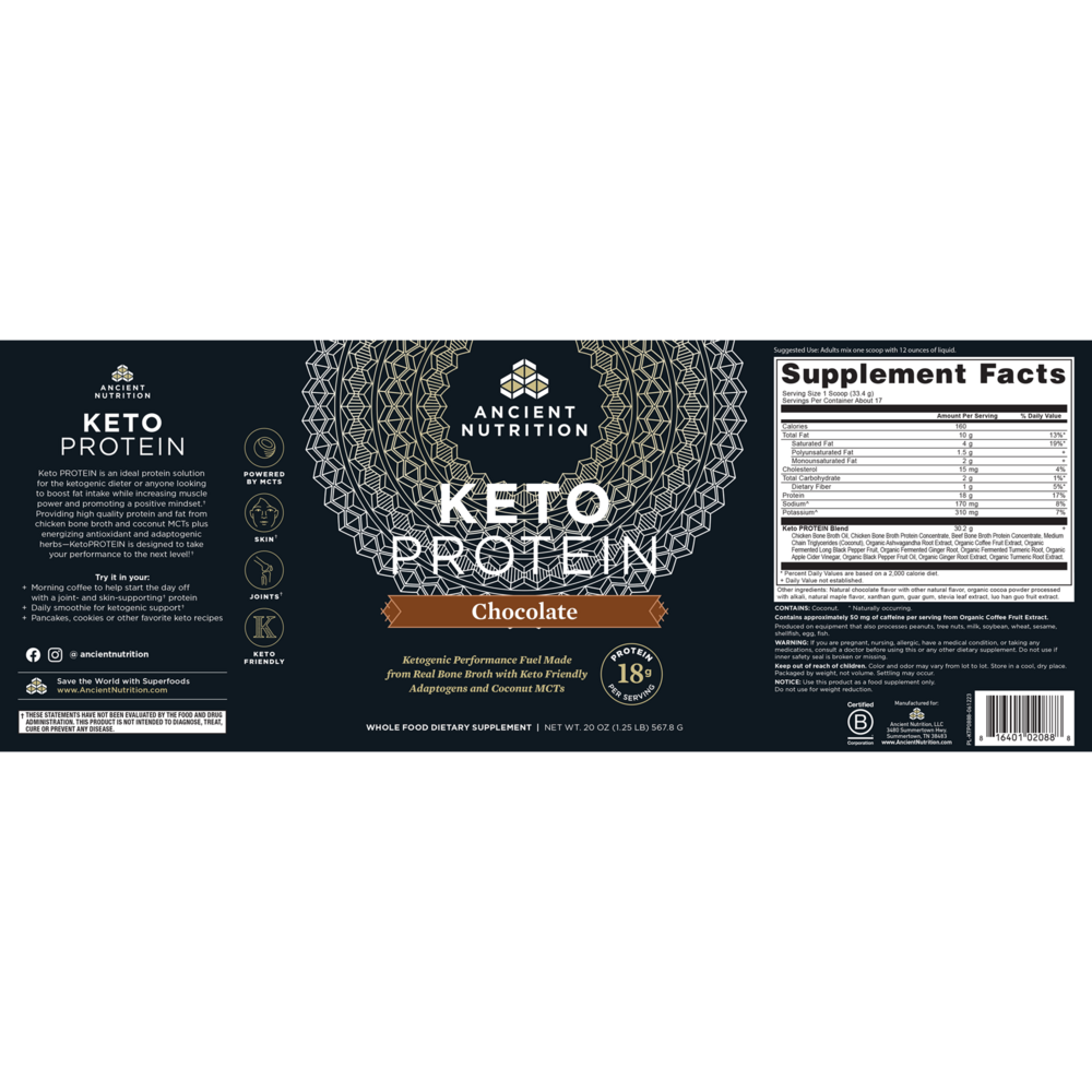 Ancient Nutrition Keto Protein Chocolate - back