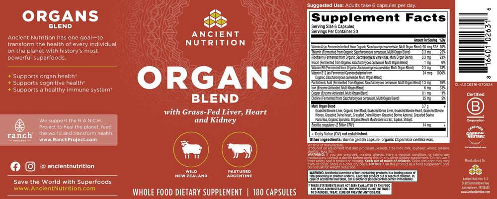Ancient Nutrition Organs Blend - back
