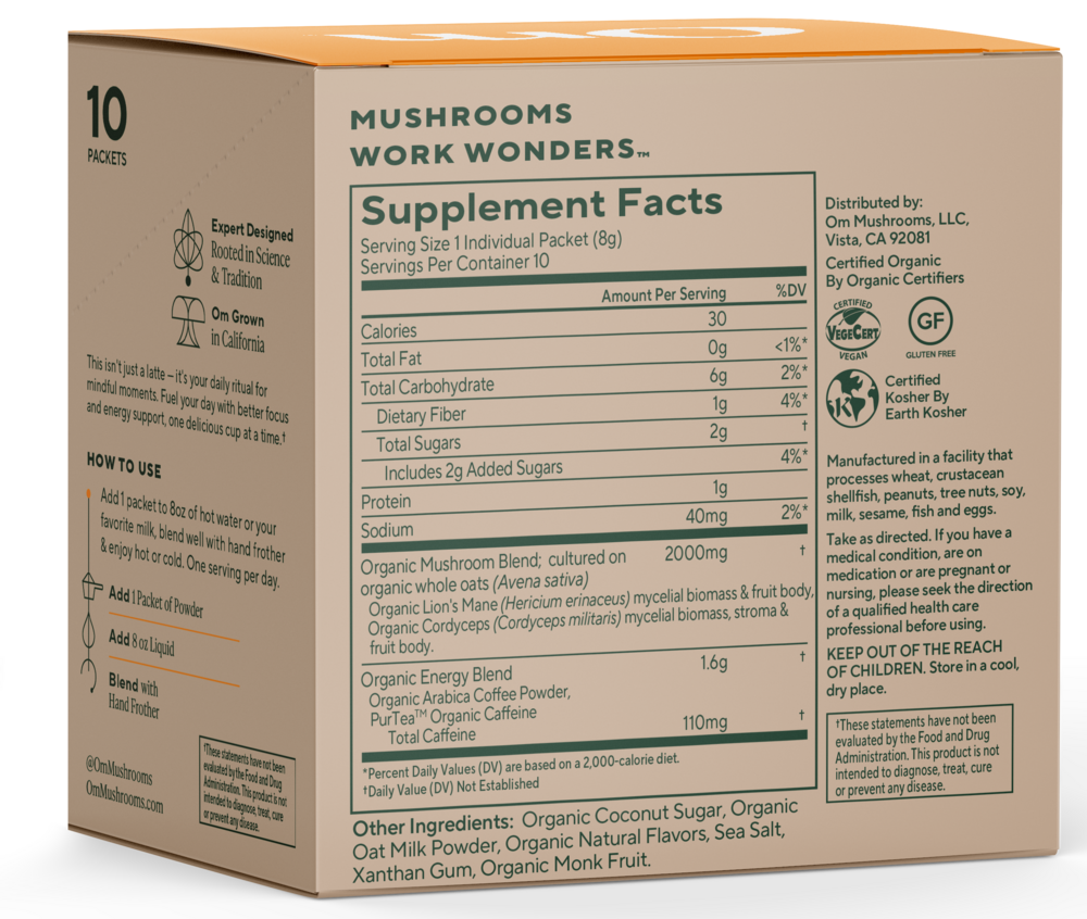 Mushroom Powered Coffee Latte, 10 Packets , Form_Packets