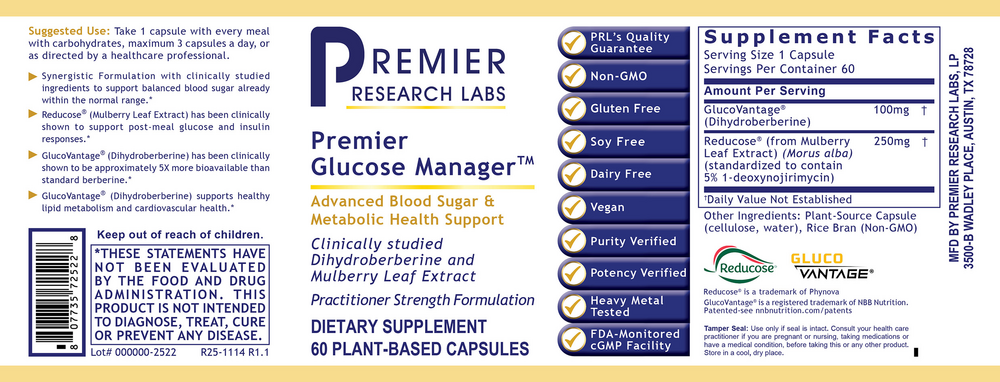 Premier Glucose Manager, 60 Capsules , Brand_Premier Research Labs capsules Form_Capsules Requires Consultation Size_60 Capsules