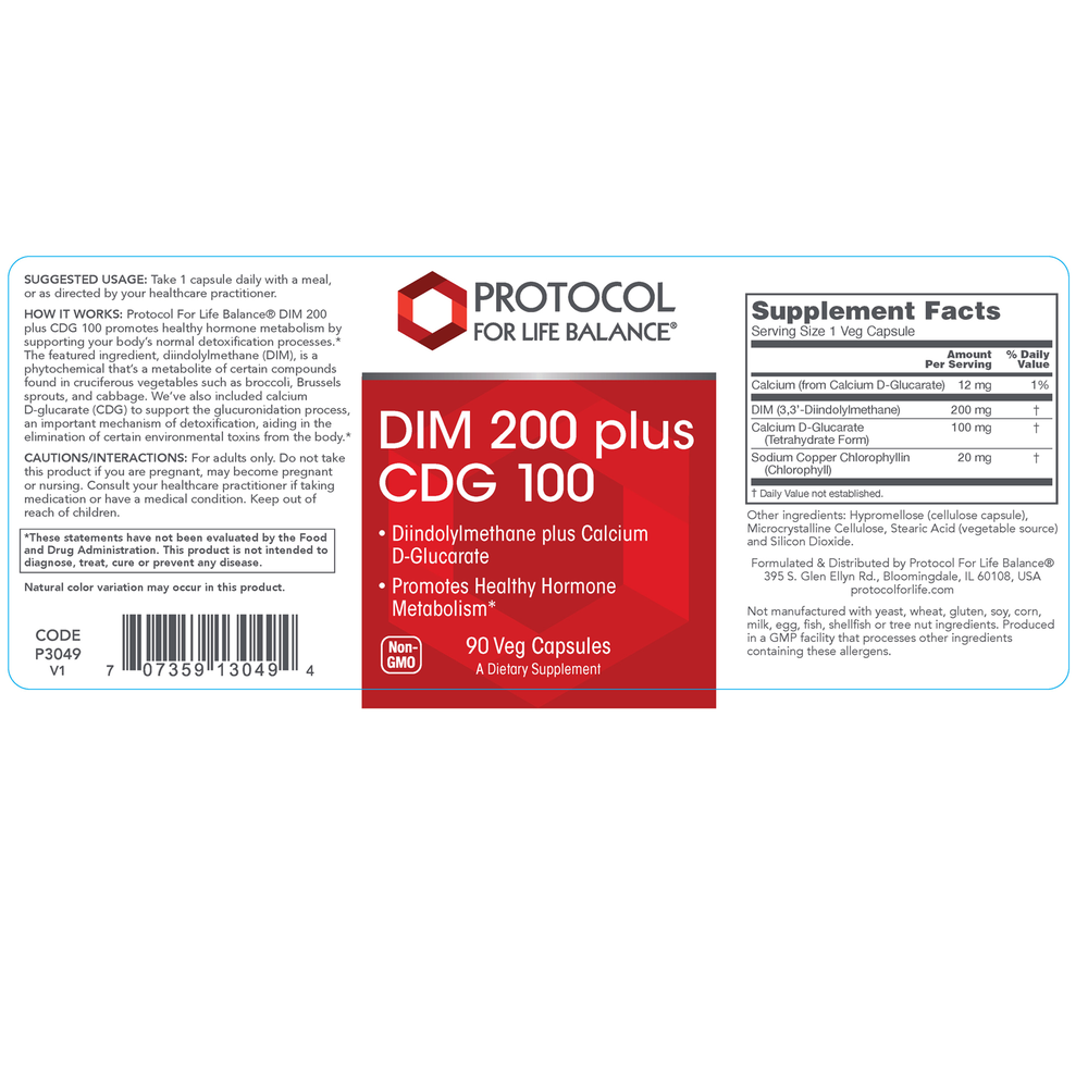DIM 200 Plus CDG 100, 90 Capsules , Brand_Protocol for Life Balance capsules Form_Capsules Requires Consultation Size_90 Capsules