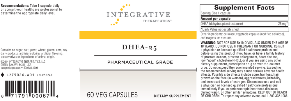 DHEA-25, 60 Capsules