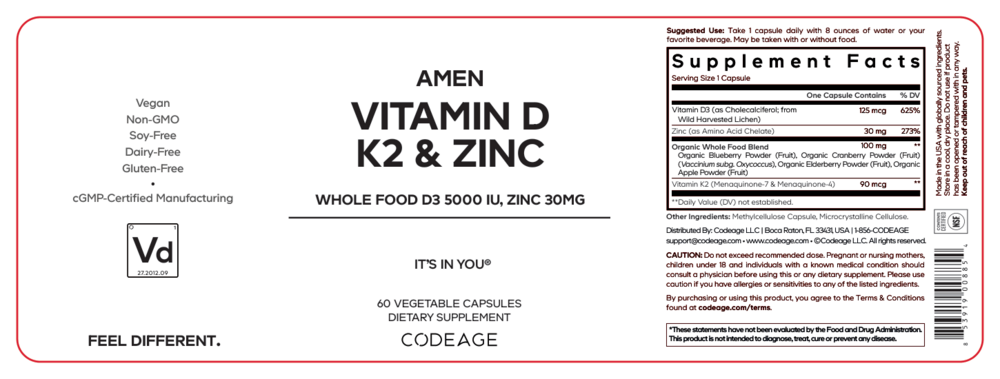 Amen Vitamin D, K2 & Zinc — back