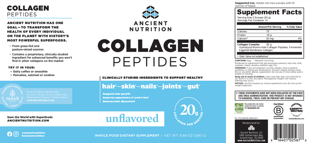 Ancient Nutrition Collagen Peptides - Unflavored - back