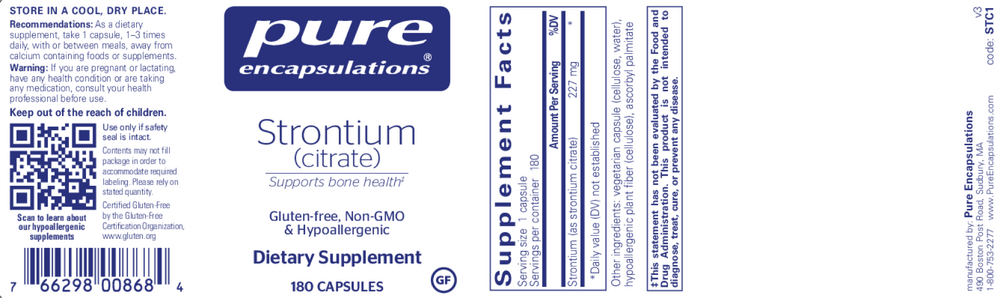 Strontium (citrate), 227 mg, 180 Capsules , Brand_Pure Encapsulations caps Emersons