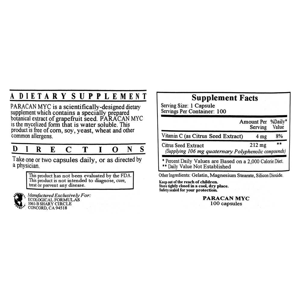 Paracan MYC (Grapefruit Seed Ext 200mg), 100 Capsules