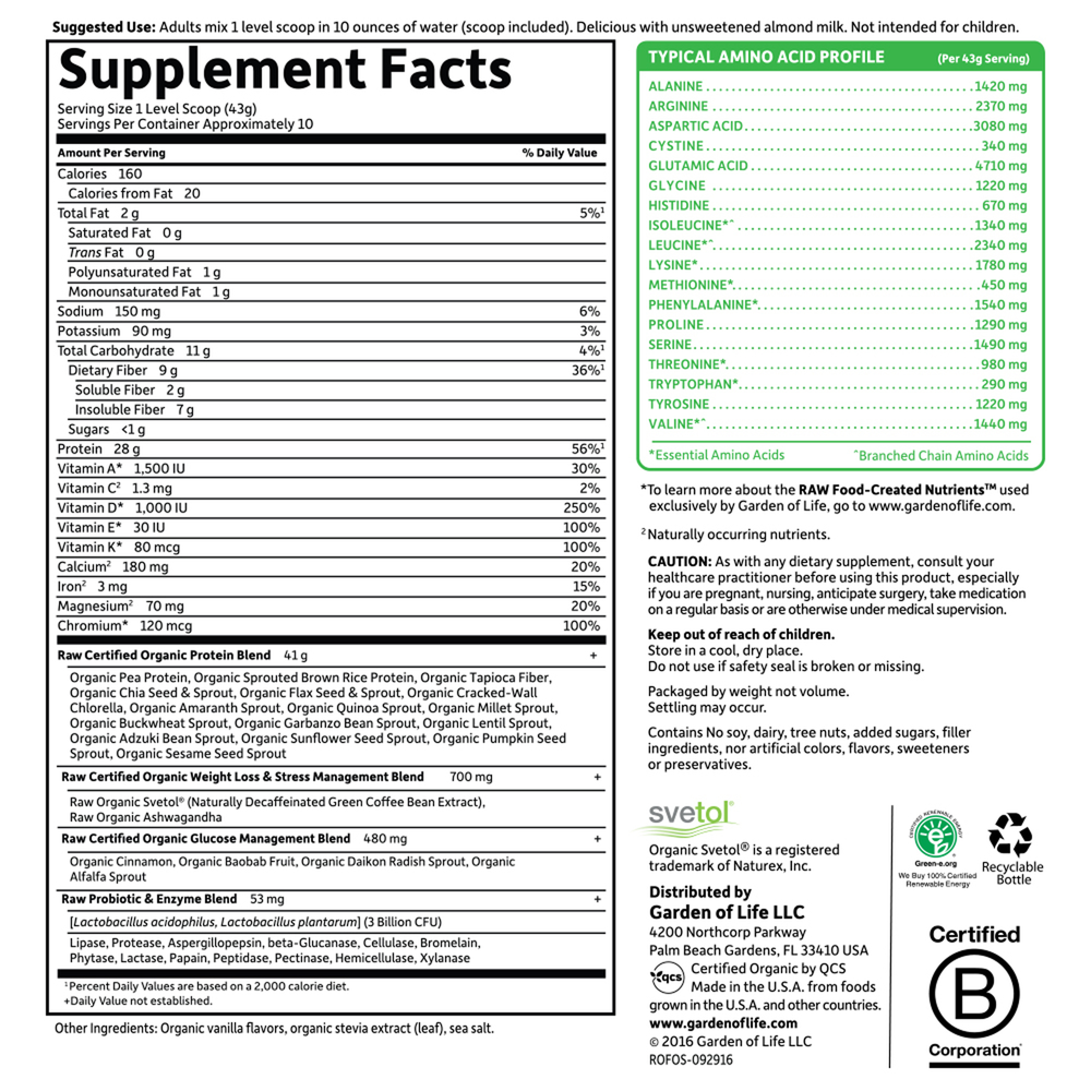 Raw Organic Fit Protein Powder, Original Flavor, 15.1 Oz (427 g) Powder