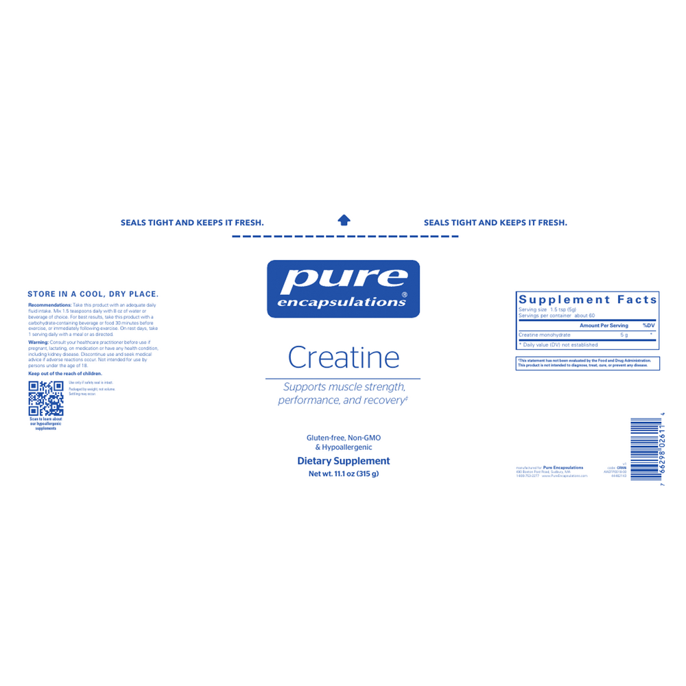 Creatine Monohydrate Powder, 5g per Serving, Unflavored, 315 gms , Brand_Pure Encapsulations Emersons powder