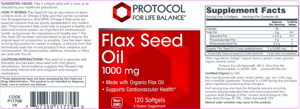 Flax Seed Oil 1000mg, 120 Softgels , Brand_Protocol for Life Balance Form_Softgels Requires Consultation Size_120 Softgels softgels