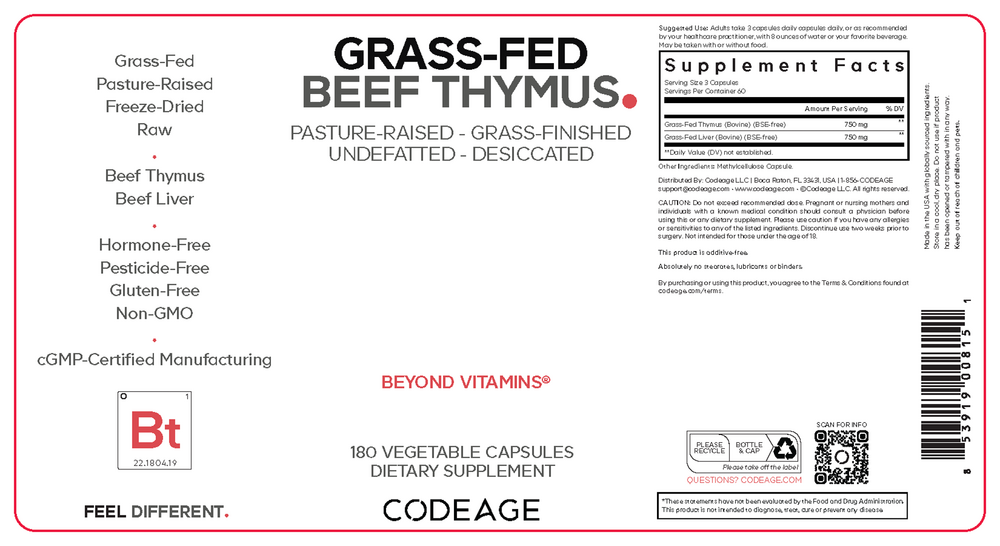 Grass-Fed Beef Thymus, 180 Capsules