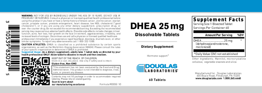DHEA 25mg (Dissolvable Tablet), 60 Tablets