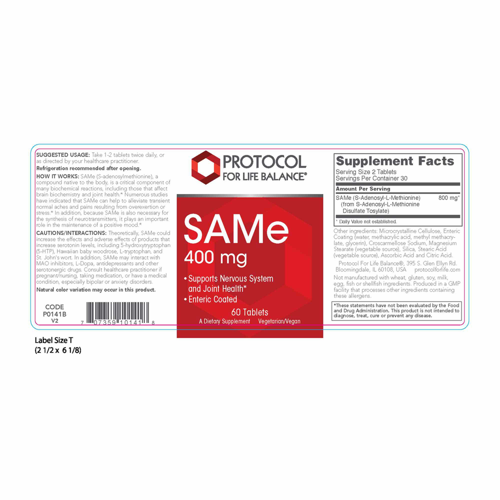 SAMe 400mg, 60 Tablets , Brand_Protocol for Life Balance Form_Tablets Requires Consultation Size_60 Tablets tablets