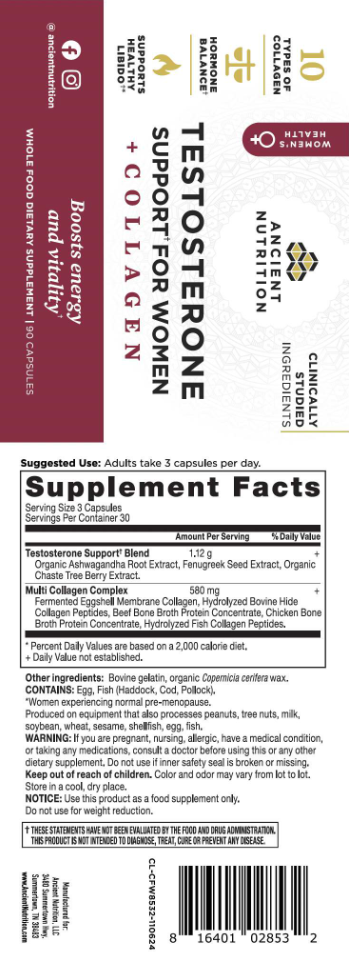 Ancient Nutrition Testosterone Support for Women + Collagen - back