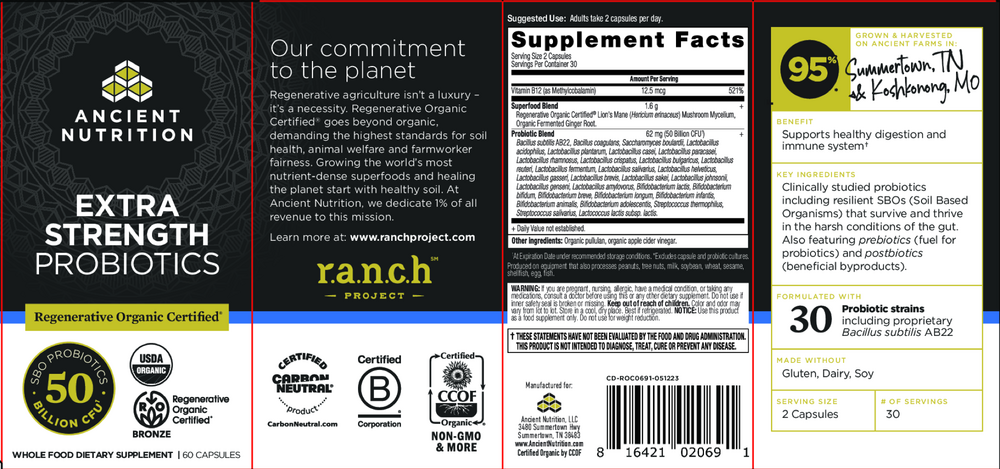 Ancient Nutrition Regenerative Organic Certified Extra Strength Probiotics 50B - back