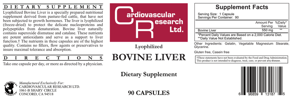 Lyophilized Bovine Liver, 90 Capsules