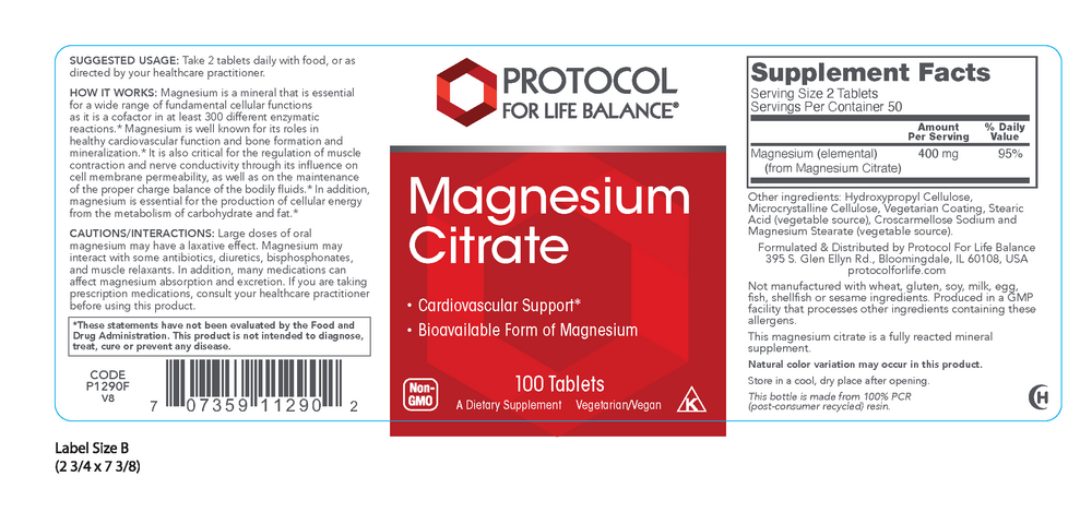 Magnesium Citrate Tablets, 100 Tablets , Brand_Protocol for Life Balance Form_Tablets Requires Consultation Size_100 Tablets tablets