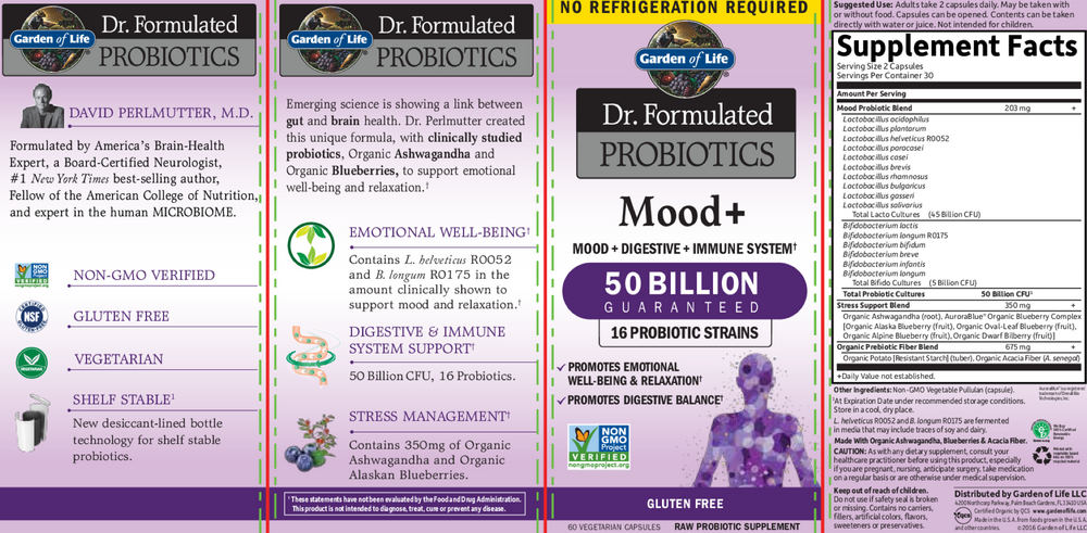 Dr. Formulated PROBIOTICS Mood+, 50 Billion CFU, 60 Vegetarian Capsules