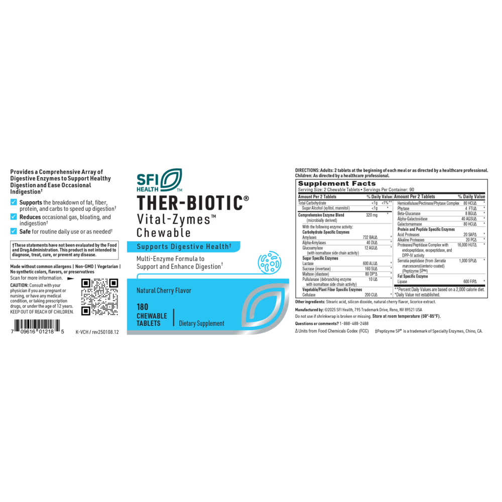 Ther-Biotic® Vital-Zymes Chewable, 180 Chewable Tablets