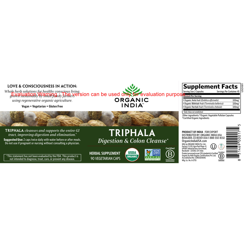 Triphala, 180 capsules , Ayurveda Brand_Organic India Form_Capsules