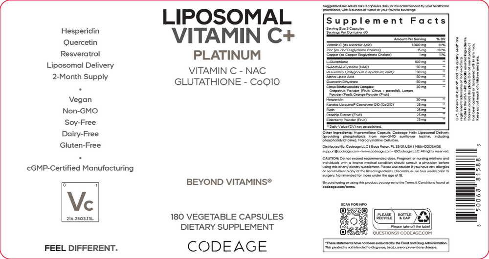 Liposomal Vitamin C+ Platinum, 180 Capsules