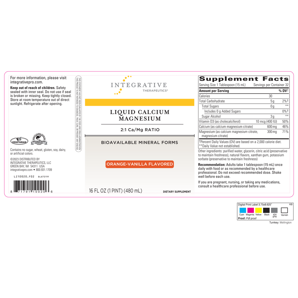 Liquid Calcium Magnesium Orange-Vanilla 2:1, 480 mL