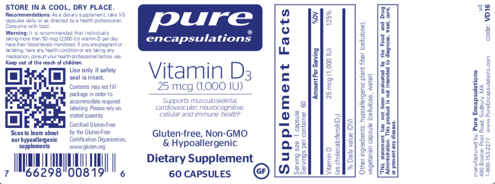 Vitamin D3 25mcg (1,000IU), 60 Capsules , Brand_Pure Encapsulations Form_Capsules Requires Consultation Size_60 Capsules