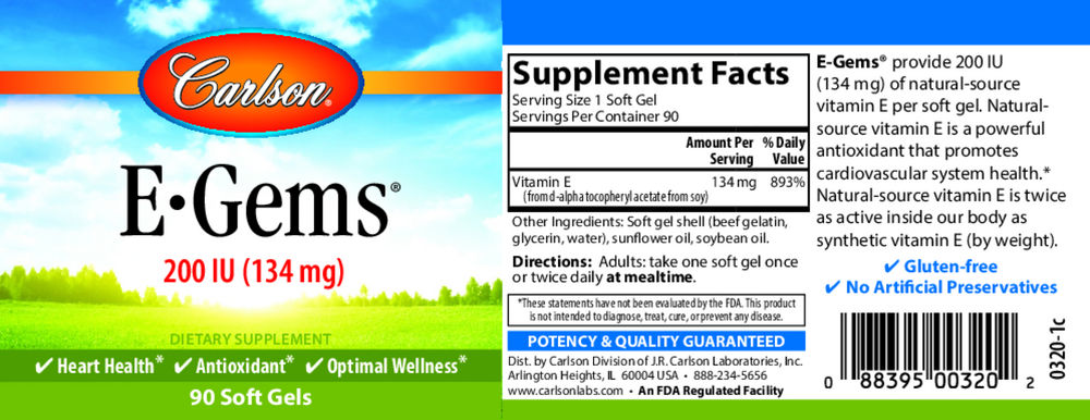 E-Gems® 200IU, 90 Softgels