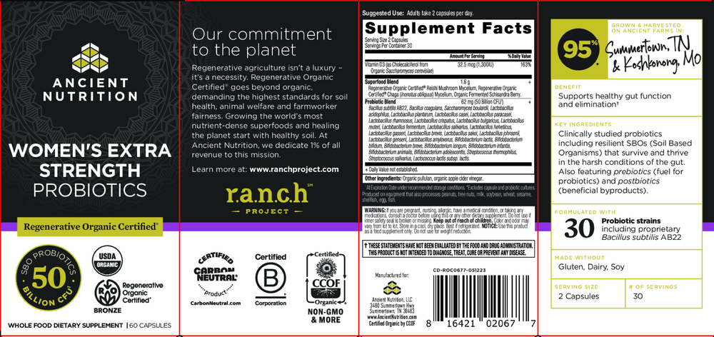 Ancient Nutrition Regenerative Organic Certified Women's Extra Strength Probiotics 50B - back