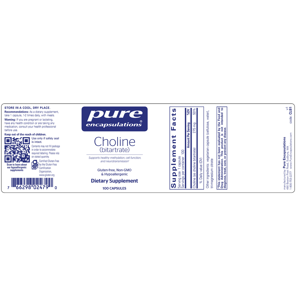 Choline (bitartrate), 100 Capsules , Brand_Pure Encapsulations Form_Capsules Requires Consultation Size_100 Capsules