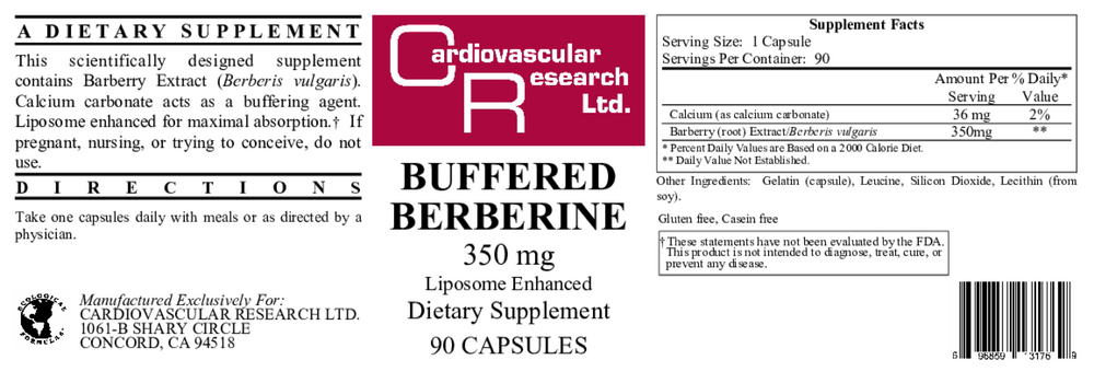 Buffered Berberine 350mg, 90 Capsules