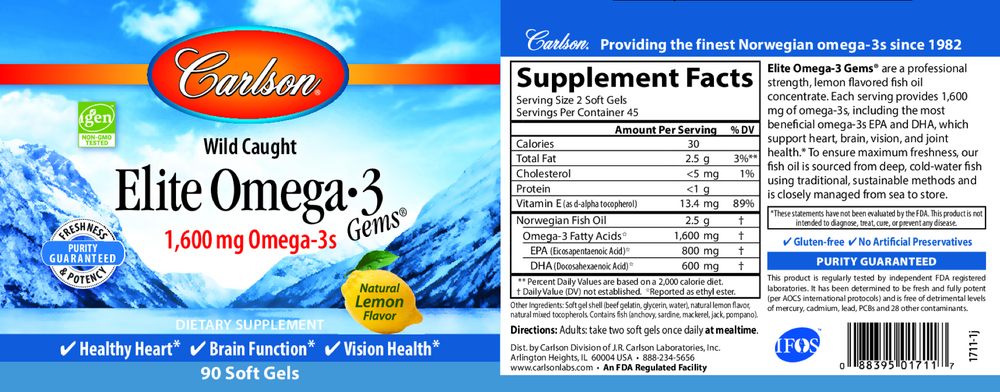 Wild Caught Elite Omega-3 Gems®, 1600 mg Omega 3s, Lemon Flavor, 90 Softgels