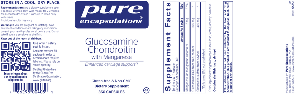 Glucosamine Chondroitin with Manganese, 360 Capsules , Brand_Pure Encapsulations caps Emersons