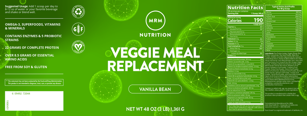Veggie Meal Replacement, Vanilla Bean, 1361 Grams