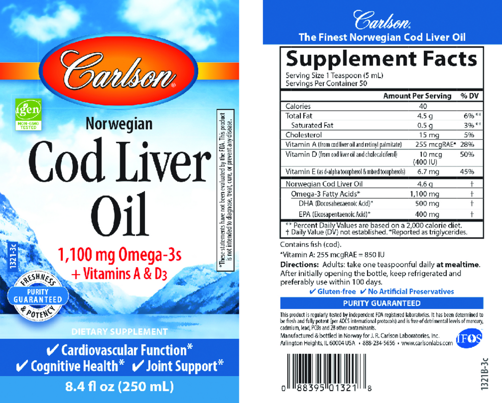 Cod Liver Oil, 1100 mg of Omega-3, 8.4 Fl Oz (250 mL) Liquid