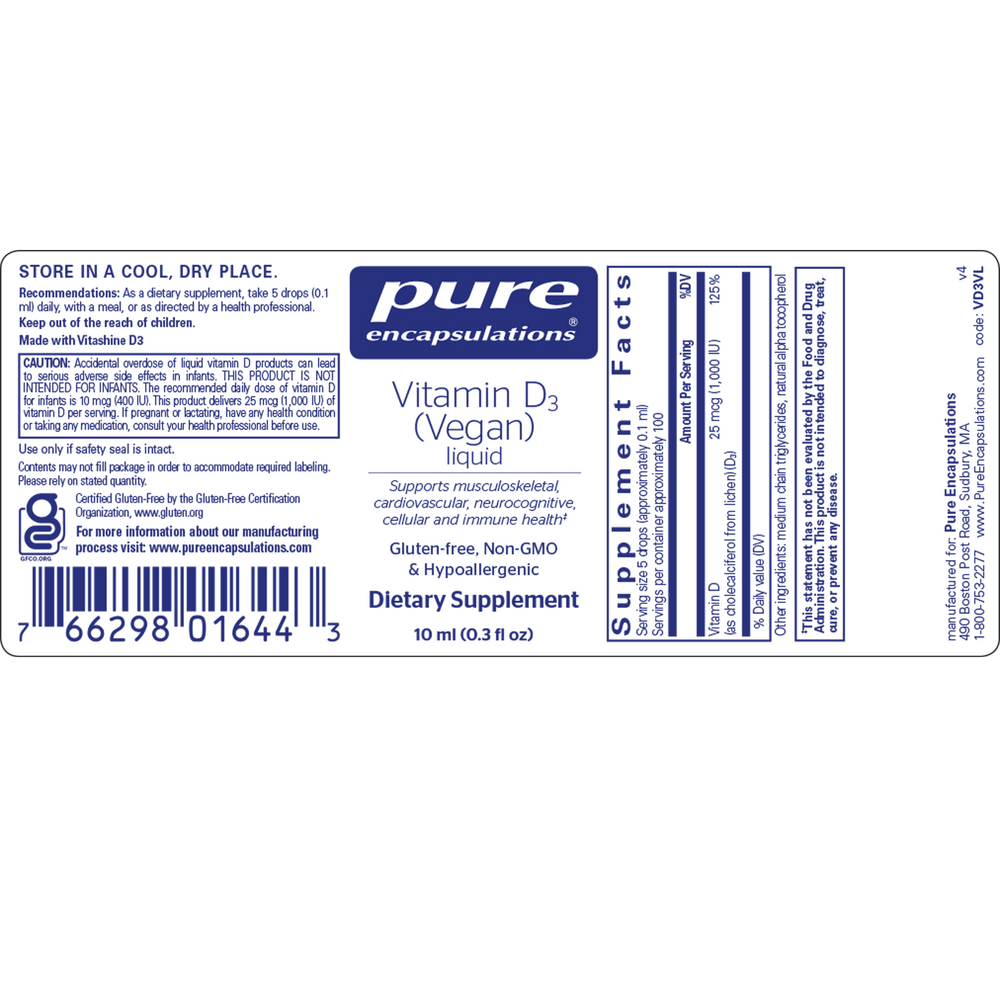 Vitamin D3 (Vegan) Liquid, 10 Milliliters , Brand_Pure Encapsulations Form_Liquid Requires Consultation Size_10 Milliliters