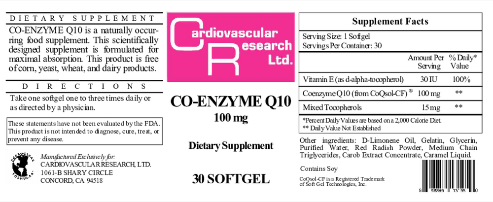 CoQ10 100mg, 30 Softgels