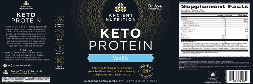 Ancient Nutrition Keto Protein Vanilla - back