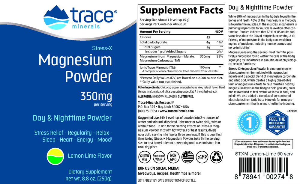 Stress-X Magnesium Powder Lemon-Lime, 250 g Powder
