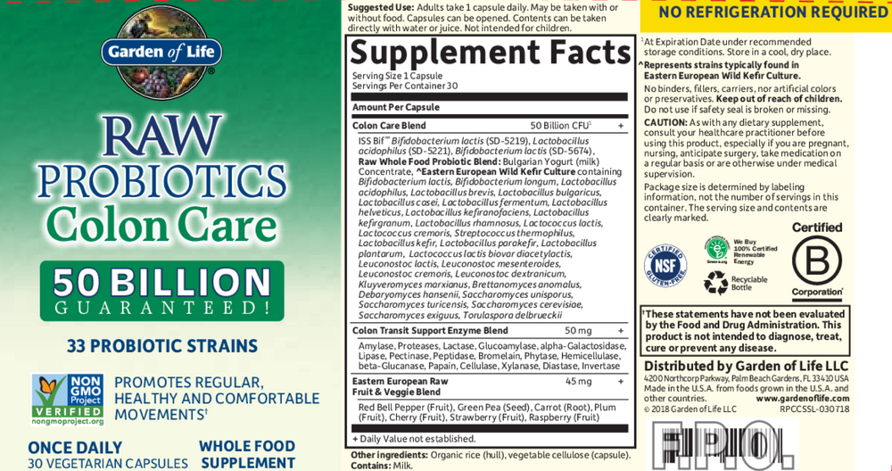 Raw Probiotics Colon Care, 50 Billion CFU, 30 Vegetarian Capsules