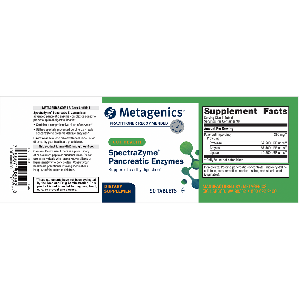 SpectraZyme® Pan 9x, 90 Tablets , Emersons Form_Tablets tabs