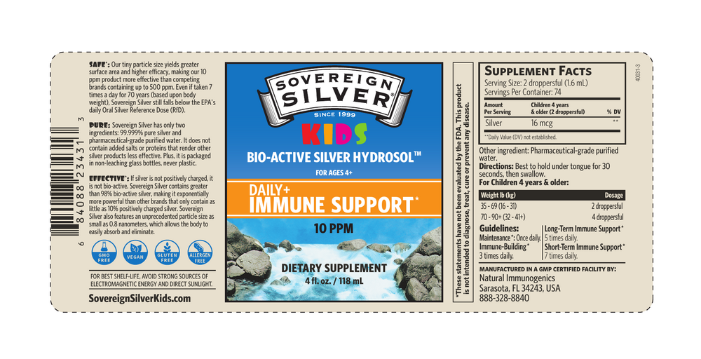 Bio-Active Silver Hydrosol™ for Kids, 10 ppm, Dropper, 4 Fl Oz (118 mL) Liquid — back