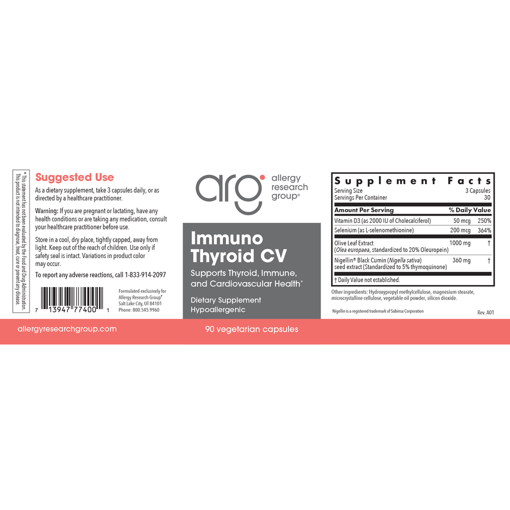 Allergy Research Group Immuno Thyroid CV - back of bottle