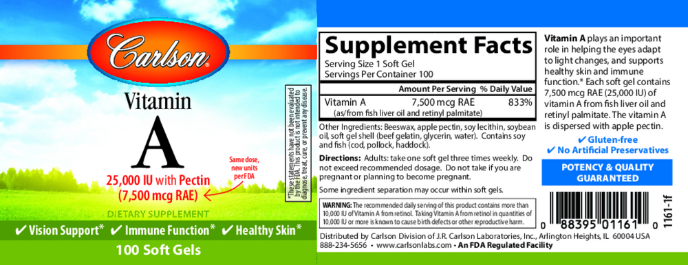 Vitamin A with Pectin, 100 Capsules